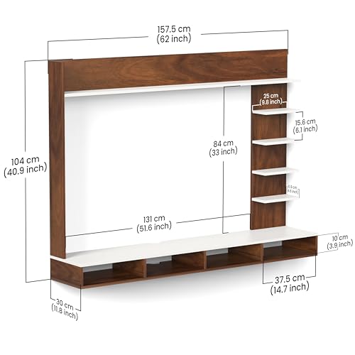 PEDPIX Primax Grande Large Engineering Wood Wall Mount TV Entertainment Unit Set Top Box Stand/TV Cabinet with Shelves for Books & Décor Display Unit Bed Living Room Upto 50" (Wenge & White)
