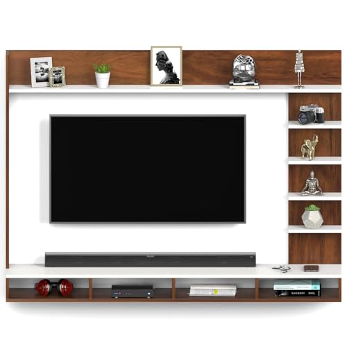 PEDPIX Primax Grande Large Engineering Wood Wall Mount TV Entertainment Unit Set Top Box Stand/TV Cabinet with Shelves for Books & Décor Display Unit Bed Living Room Upto 50" (Wenge & White)