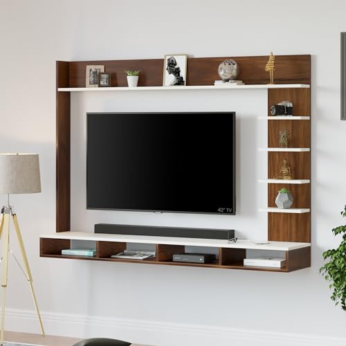 PEDPIX Primax Grande Large Engineering Wood Wall Mount TV Entertainment Unit Set Top Box Stand/TV Cabinet with Shelves for Books & Décor Display Unit Bed Living Room Upto 50" (Wenge & White)
