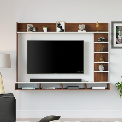 PEDPIX Primax Grande Large Engineering Wood Wall Mount TV Entertainment Unit Set Top Box Stand/TV Cabinet with Shelves for Books & Décor Display Unit Bed Living Room Upto 50" (Wenge & White)