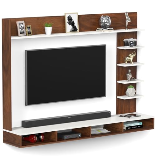 PEDPIX Primax Grande Large Engineering Wood Wall Mount TV Entertainment Unit Set Top Box Stand/TV Cabinet with Shelves for Books & Décor Display Unit Bed Living Room Upto 50" (Wenge & White)
