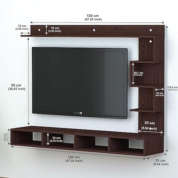 PEDPIX Entertainment Center, Wall Mounted, Engineered Wood, Brown, with Shelves