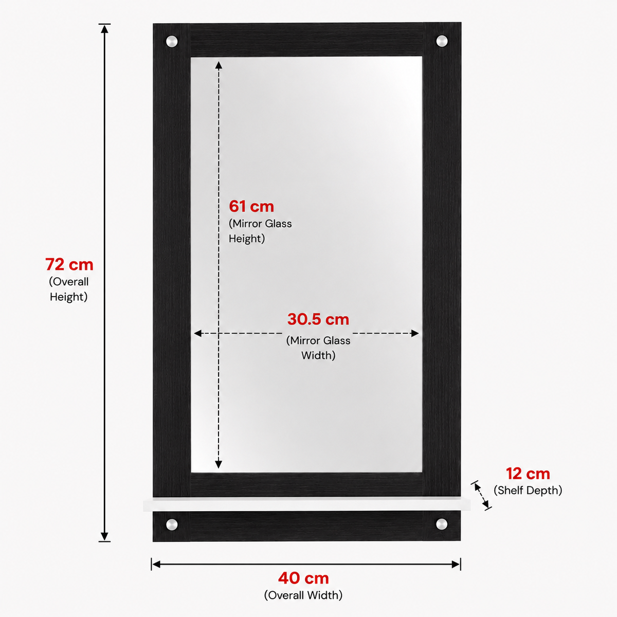 PEDPIX wall mounted dressing mirror with shelf in Venge White, view 4