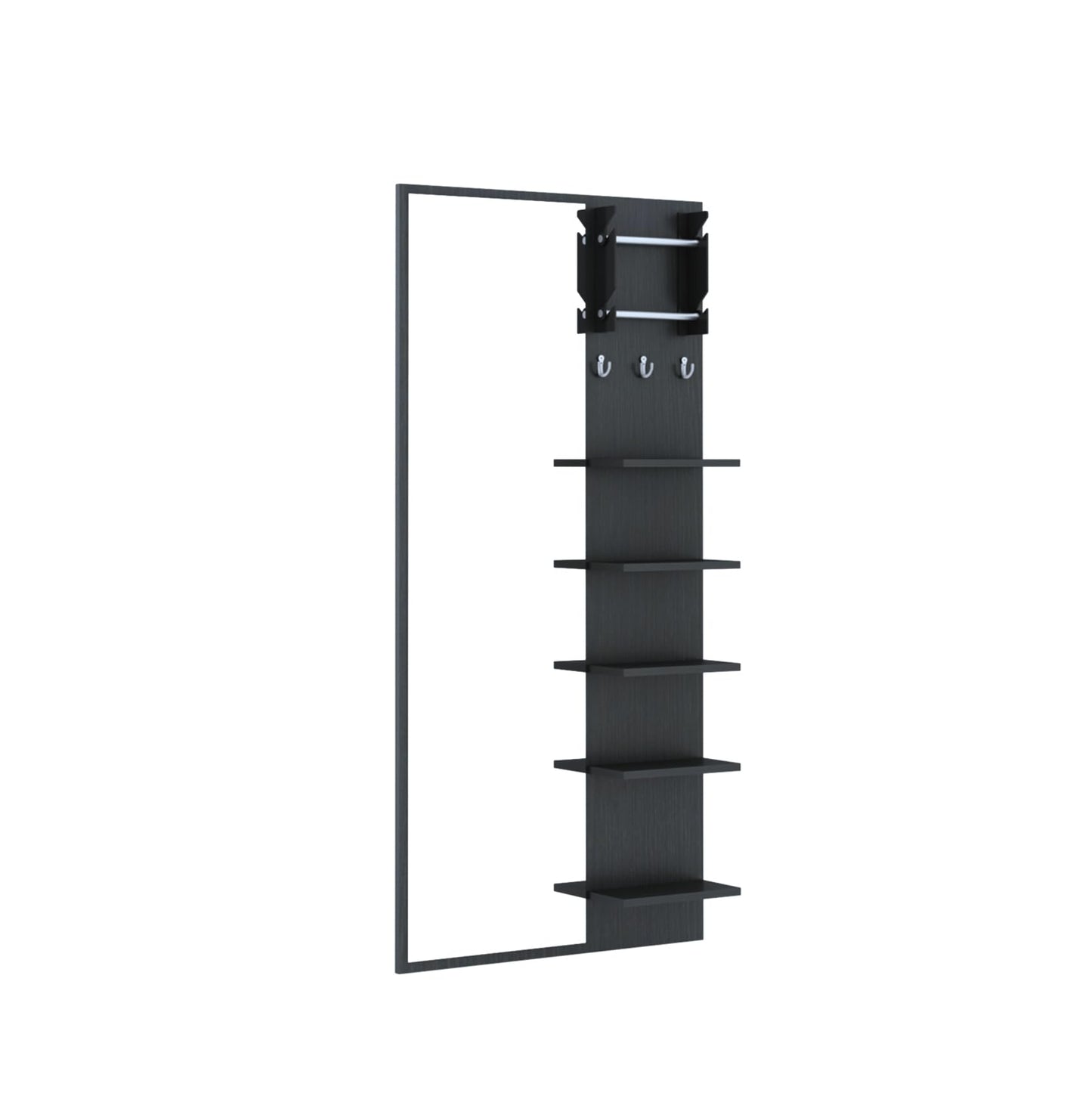 PEDPIX Engineered Wood Wall Mount Dressing Table Mirror With Shelves, Bangle Holder & Hooks (Wenge Finish) - Rectangular