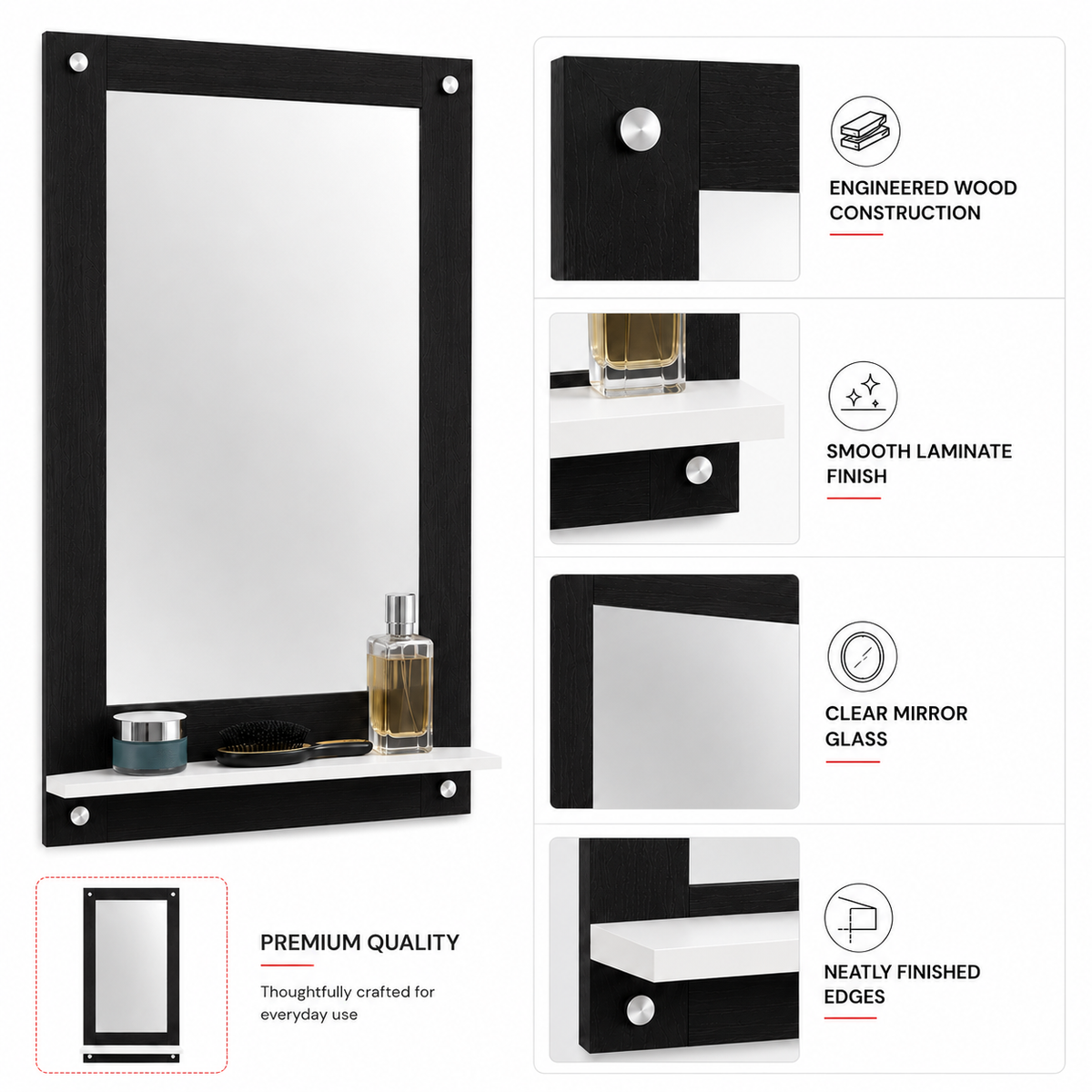 PEDPIX wall mounted dressing mirror with shelf in Venge White, view 5