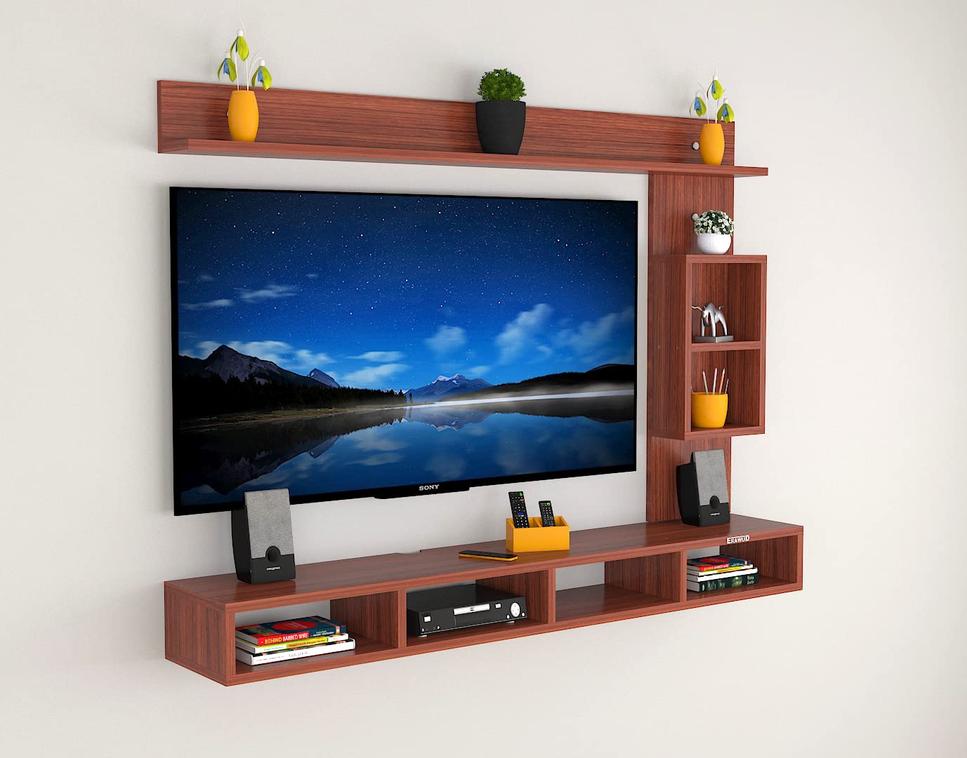PEDPIX Modern Minimalist Wooden TV Unit Console with Sleek Design Industrial Style Wooden TV Media Stand with Black and White Color for Upto 43 INCH TV TV (EW-TU-RA-WT43)