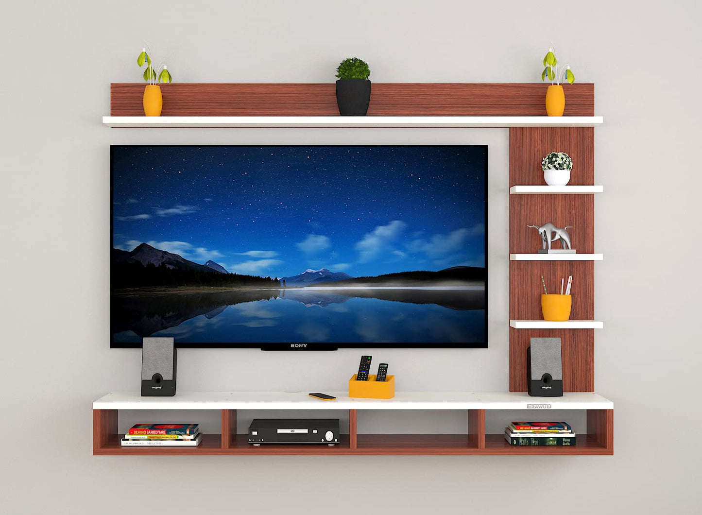 PEDPIX Modern Minimalist Wooden TV Unit Console with Sleek Design Industrial Style Wooden TV Media Stand with Black and White Color for Upto 43 INCH TV TV (EW-TU-RA-WT43)