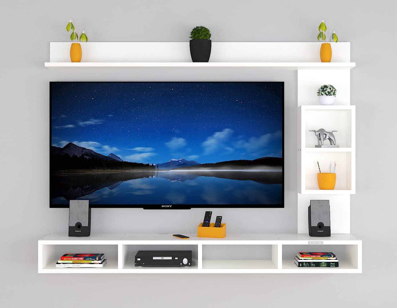 PEDPIX Modern Minimalist Wooden TV Unit Console with Sleek Design Industrial Style Wooden TV Media Stand with Black and White Color for Upto 43 INCH TV TV (EW-TU-RA-WT43)