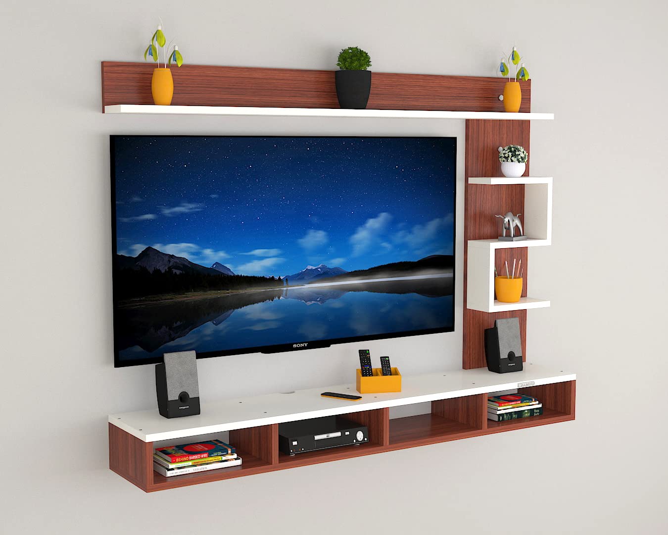PEDPIX Modern Minimalist Wooden TV Unit Console with Sleek Design Industrial Style Wooden TV Media Stand with Black and White Color for Upto 43 INCH TV TV (EW-TU-RA-WT43)