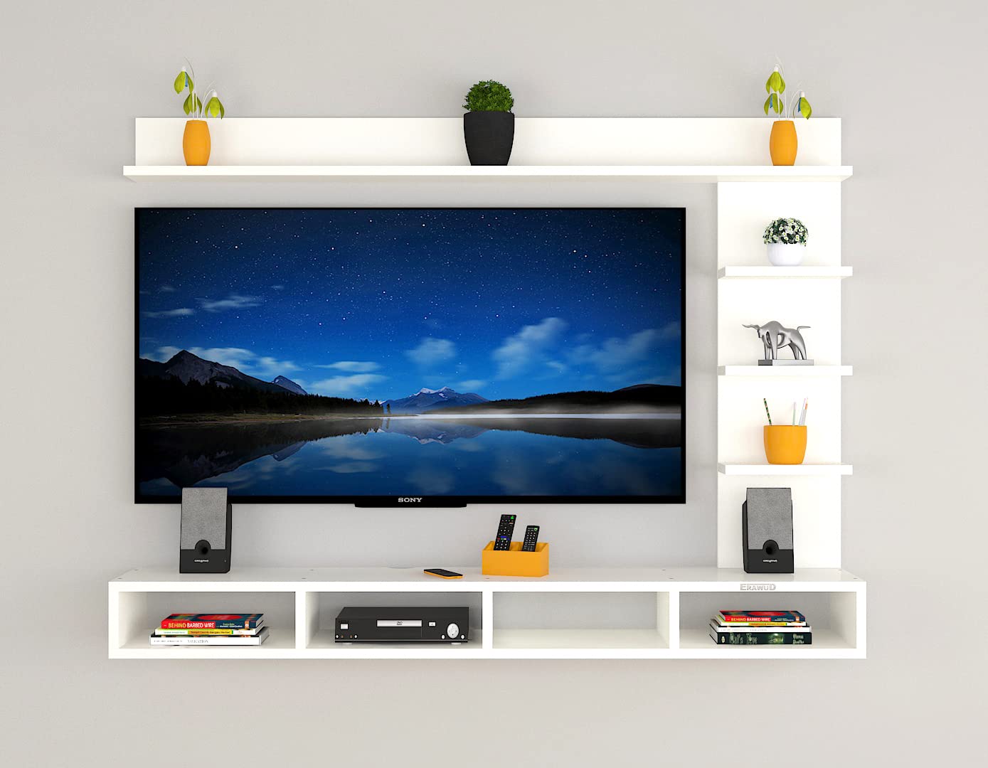 PEDPIX Modern Minimalist Wooden TV Unit Console with Sleek Design Industrial Style Wooden TV Media Stand with Black and White Color for Upto 43 INCH TV TV (EW-TU-RA-WT43)