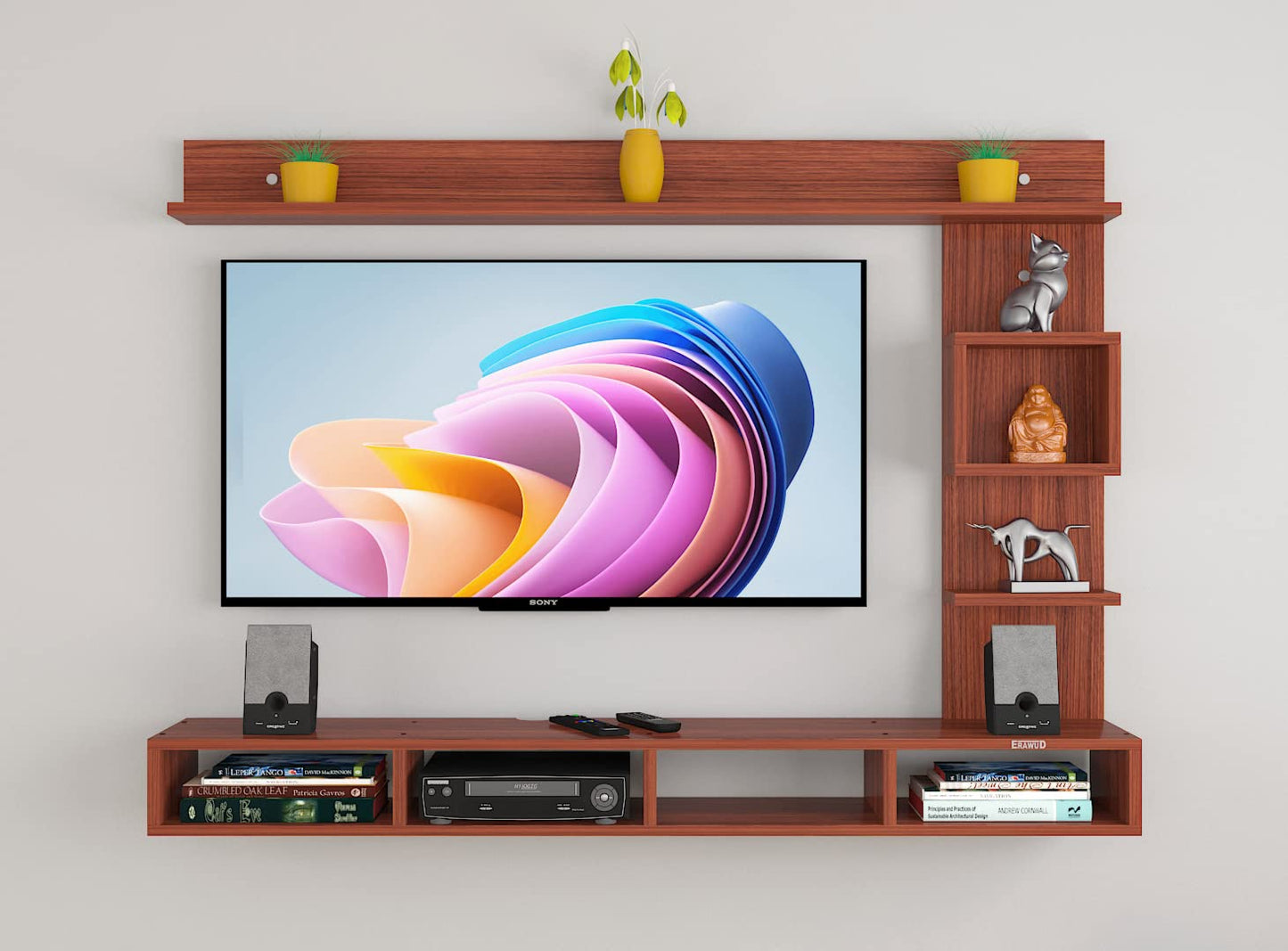 PEDPIX Modern Minimalist Wooden TV Unit Console with Sleek Design Industrial Style Wooden TV Media Stand with Black and White Color for Upto 43 INCH TV TV (EW-TU-RA-WT43)