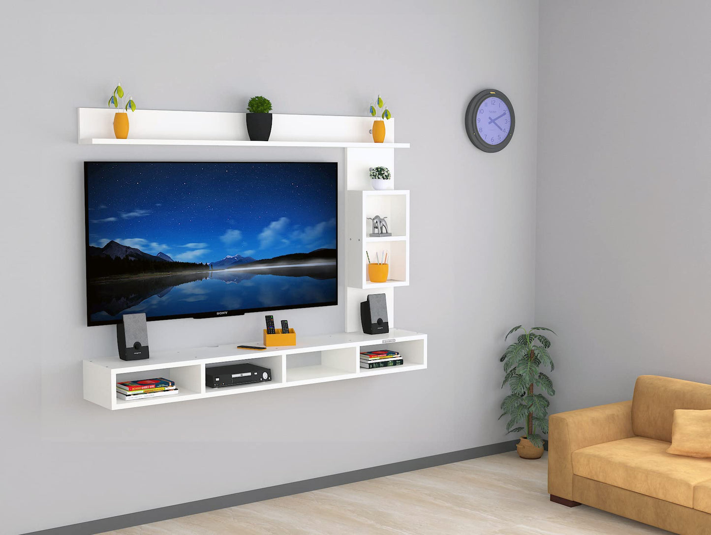 PEDPIX Modern Minimalist Wooden TV Unit Console with Sleek Design Industrial Style Wooden TV Media Stand with Black and White Color for Upto 43 INCH TV TV (EW-TU-RA-WT43)