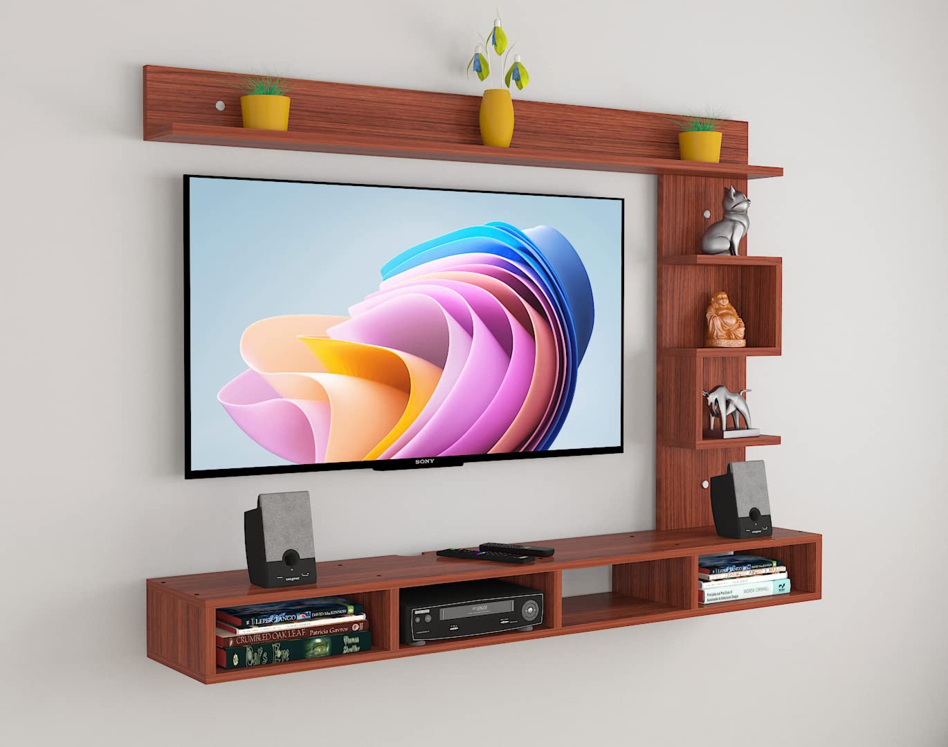 PEDPIX Modern Minimalist Wooden TV Unit Console with Sleek Design Industrial Style Wooden TV Media Stand with Black and White Color for Upto 43 INCH TV TV (EW-TU-RA-WT43)