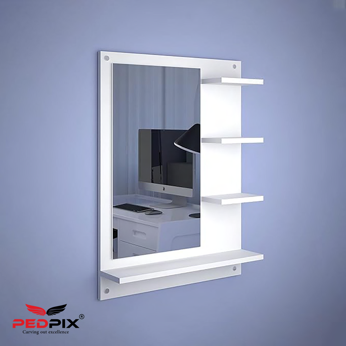 PEDPIX Wall Mirrors with Shelf: Decorative Wall Hanging Dressing Table for Bedroom and Living Room Wall Mounted Engineered Wood Dressing Table(Finish Color -, White, DIY(Do-It-Yourself))