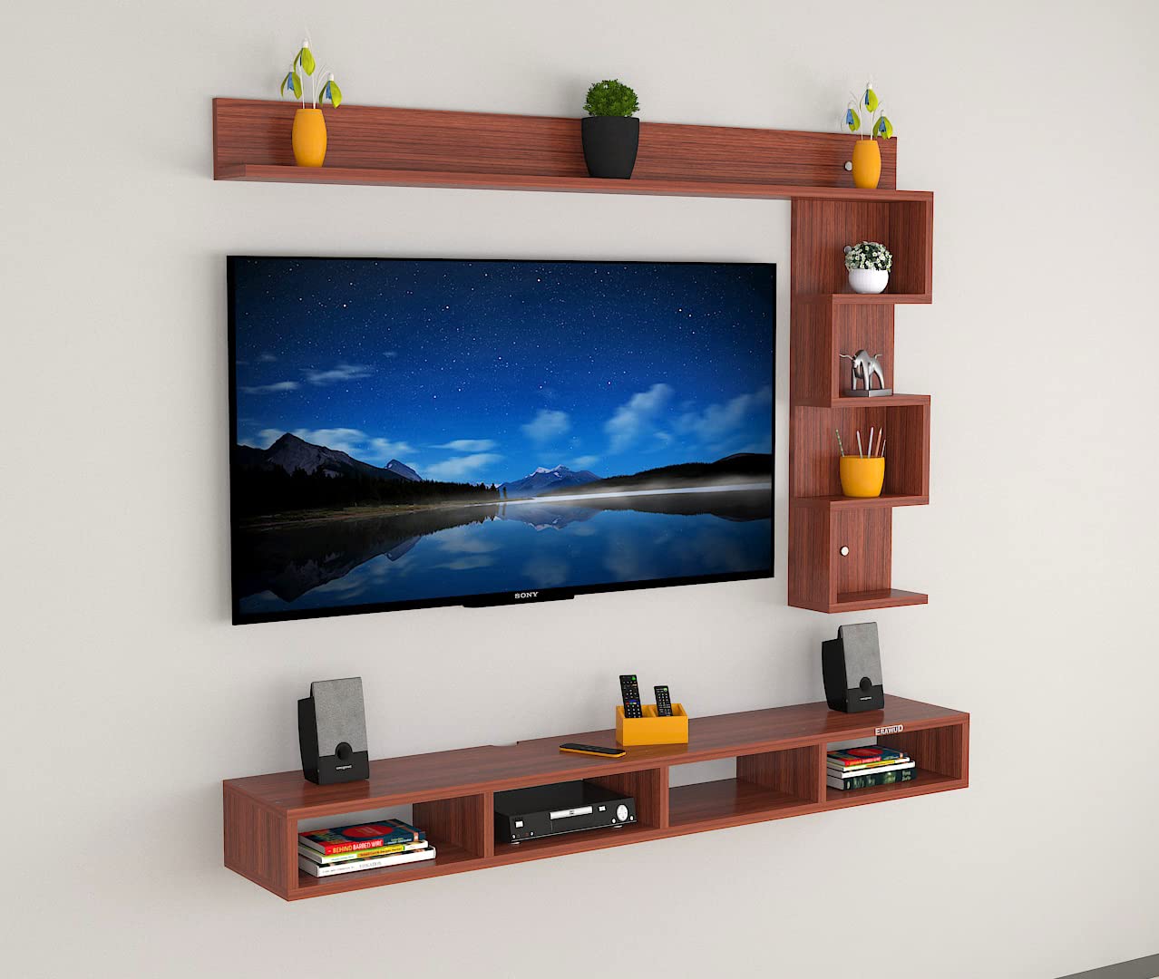 PEDPIX Modern Minimalist Wooden TV Unit Console with Sleek Design Industrial Style Wooden TV Media Stand with Black and White Color for Upto 43 INCH TV TV (EW-TU-RA-WT43)
