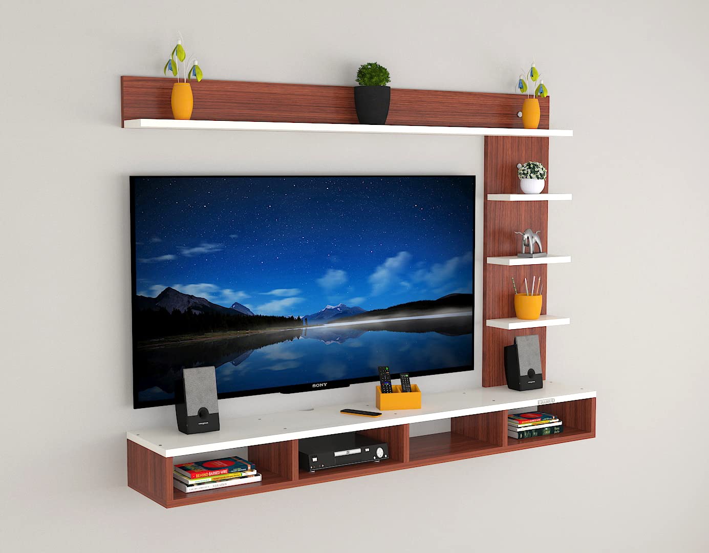 PEDPIX Modern Minimalist Wooden TV Unit Console with Sleek Design Industrial Style Wooden TV Media Stand with Black and White Color for Upto 43 INCH TV TV (EW-TU-RA-WT43)