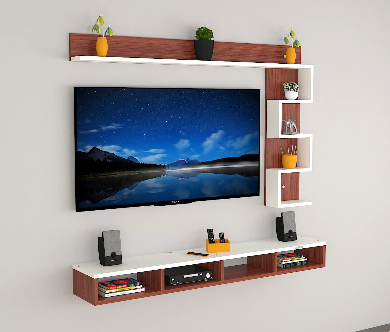 PEDPIX Modern Minimalist Wooden TV Unit Console with Sleek Design Industrial Style Wooden TV Media Stand with Black and White Color for Upto 43 INCH TV TV (EW-TU-RA-WT43)