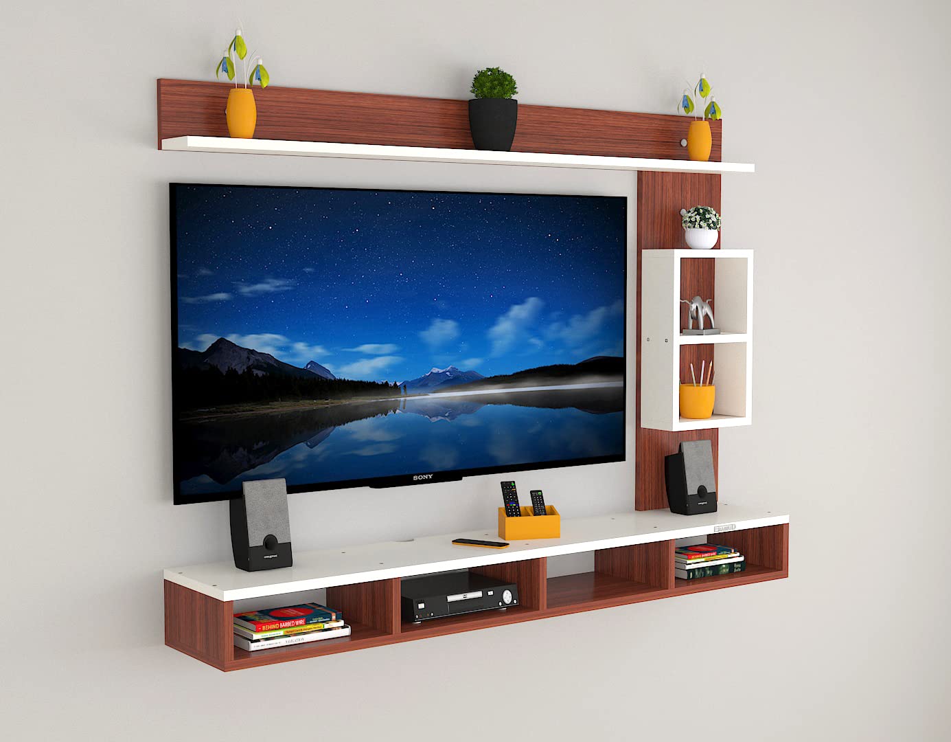 PEDPIX Modern Minimalist Wooden TV Unit Console with Sleek Design Industrial Style Wooden TV Media Stand with Black and White Color for Upto 43 INCH TV TV (EW-TU-RA-WT43)