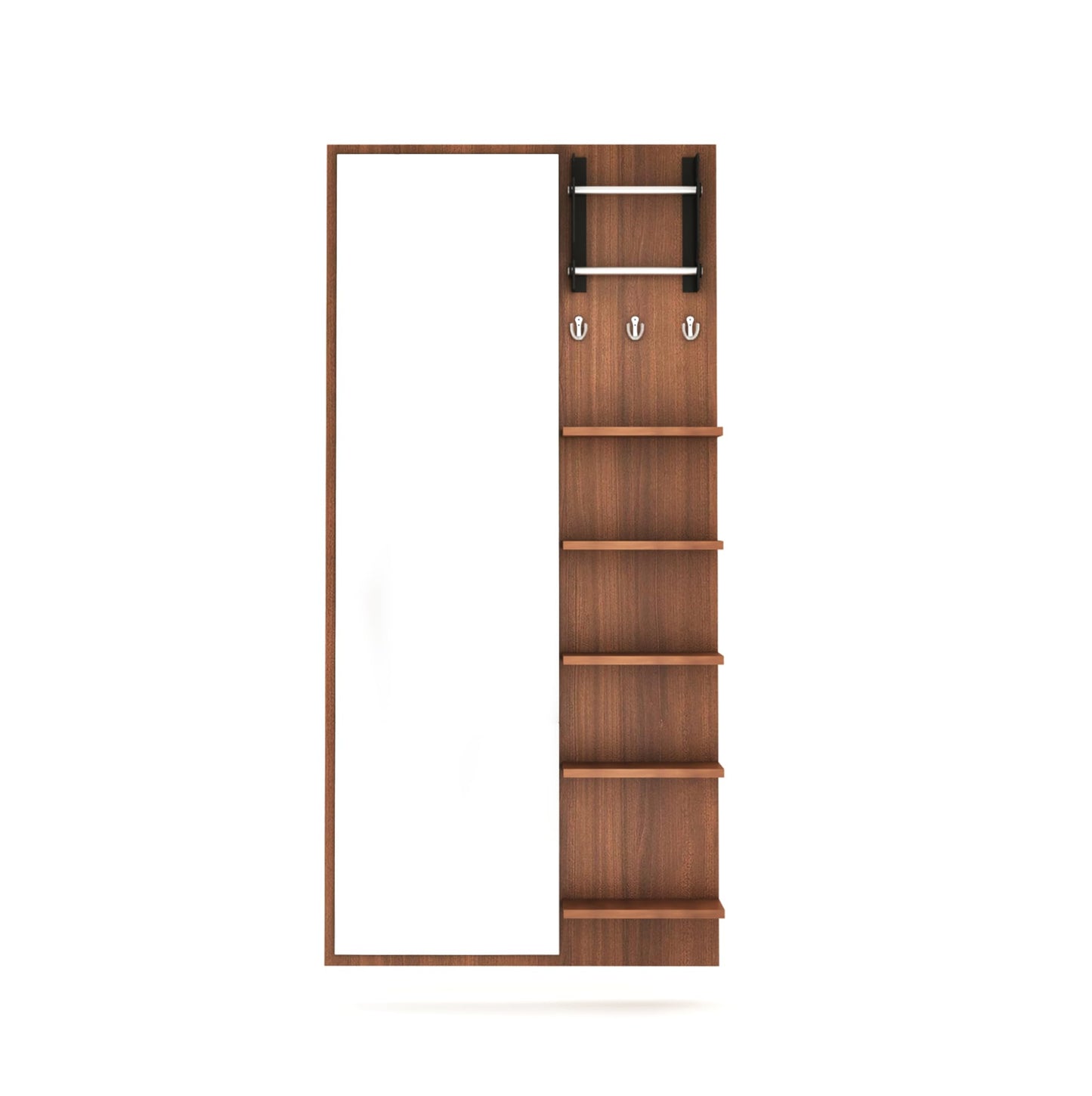 PEDPIX Engineered Wood Wall Mount Dressing Table Mirror With Shelves, Bangle Holder & Hooks (Wenge Finish) - Rectangular
