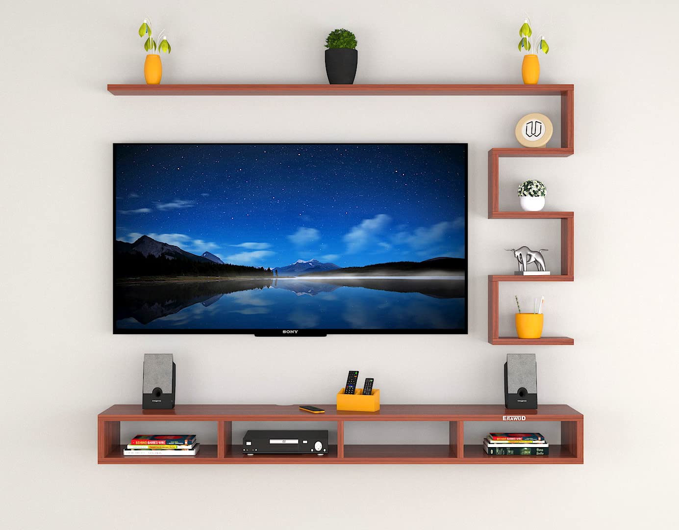PEDPIX Modern Minimalist Wooden TV Unit Console with Sleek Design Industrial Style Wooden TV Media Stand with Black and White Color for Upto 43 INCH TV TV (EW-TU-RA-WT43)