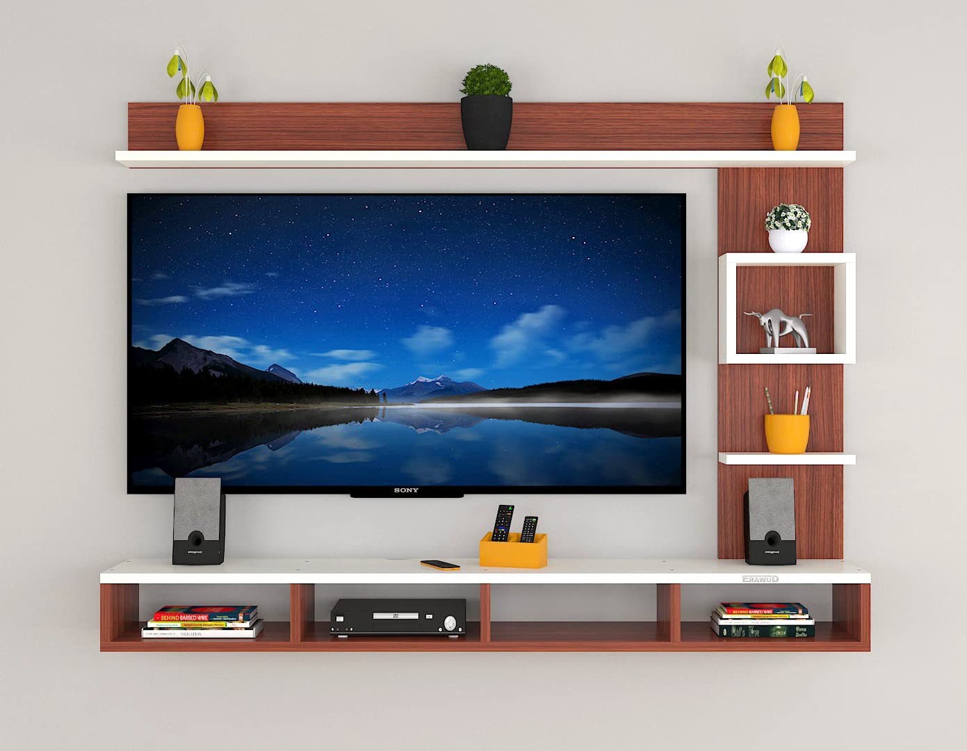 PEDPIX Modern Minimalist Wooden TV Unit Console with Sleek Design Industrial Style Wooden TV Media Stand with Black and White Color for Upto 43 INCH TV TV (EW-TU-RA-WT43)
