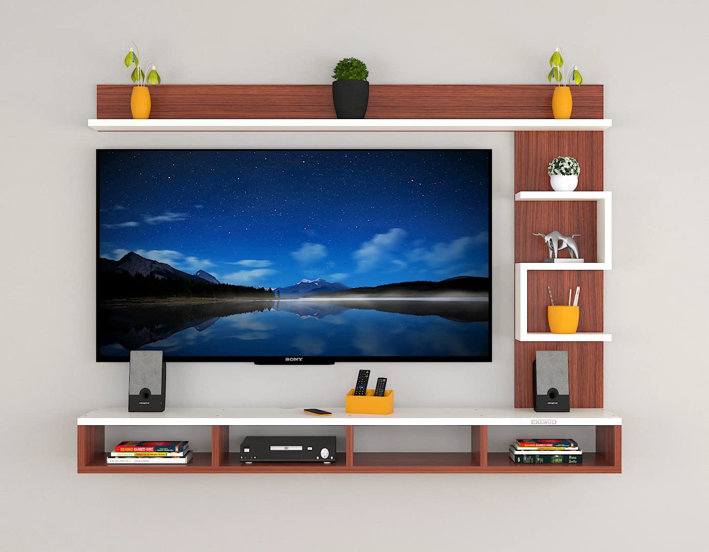 PEDPIX Modern Minimalist Wooden TV Unit Console with Sleek Design Industrial Style Wooden TV Media Stand with Black and White Color for Upto 43 INCH TV TV (EW-TU-RA-WT43)