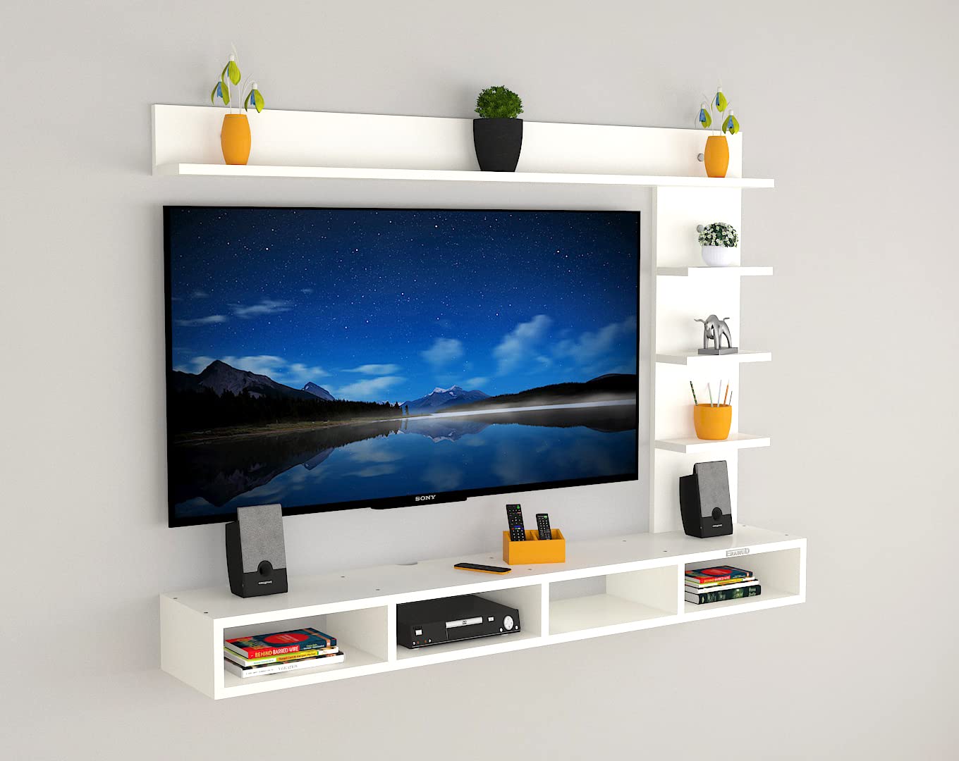 PEDPIX Modern Minimalist Wooden TV Unit Console with Sleek Design Industrial Style Wooden TV Media Stand with Black and White Color for Upto 43 INCH TV TV (EW-TU-RA-WT43)