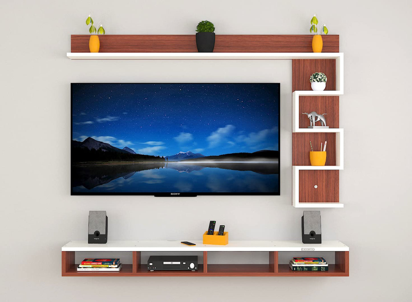 PEDPIX Modern Minimalist Wooden TV Unit Console with Sleek Design Industrial Style Wooden TV Media Stand with Black and White Color for Upto 43 INCH TV TV (EW-TU-RA-WT43)