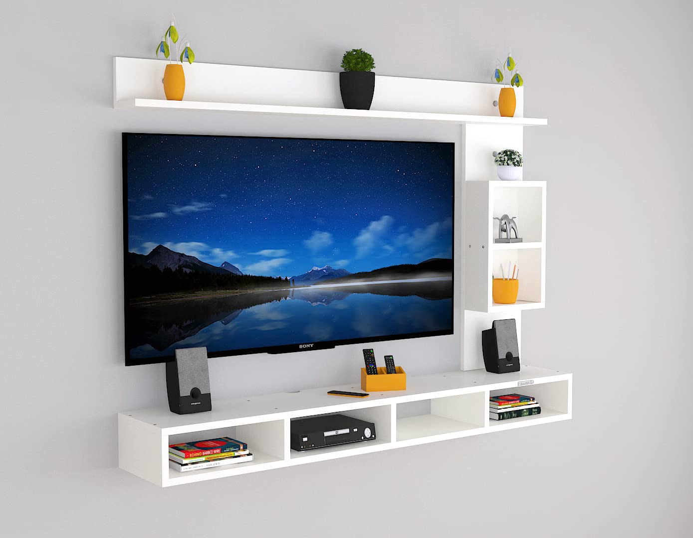 PEDPIX Modern Minimalist Wooden TV Unit Console with Sleek Design Industrial Style Wooden TV Media Stand with Black and White Color for Upto 43 INCH TV TV (EW-TU-RA-WT43)
