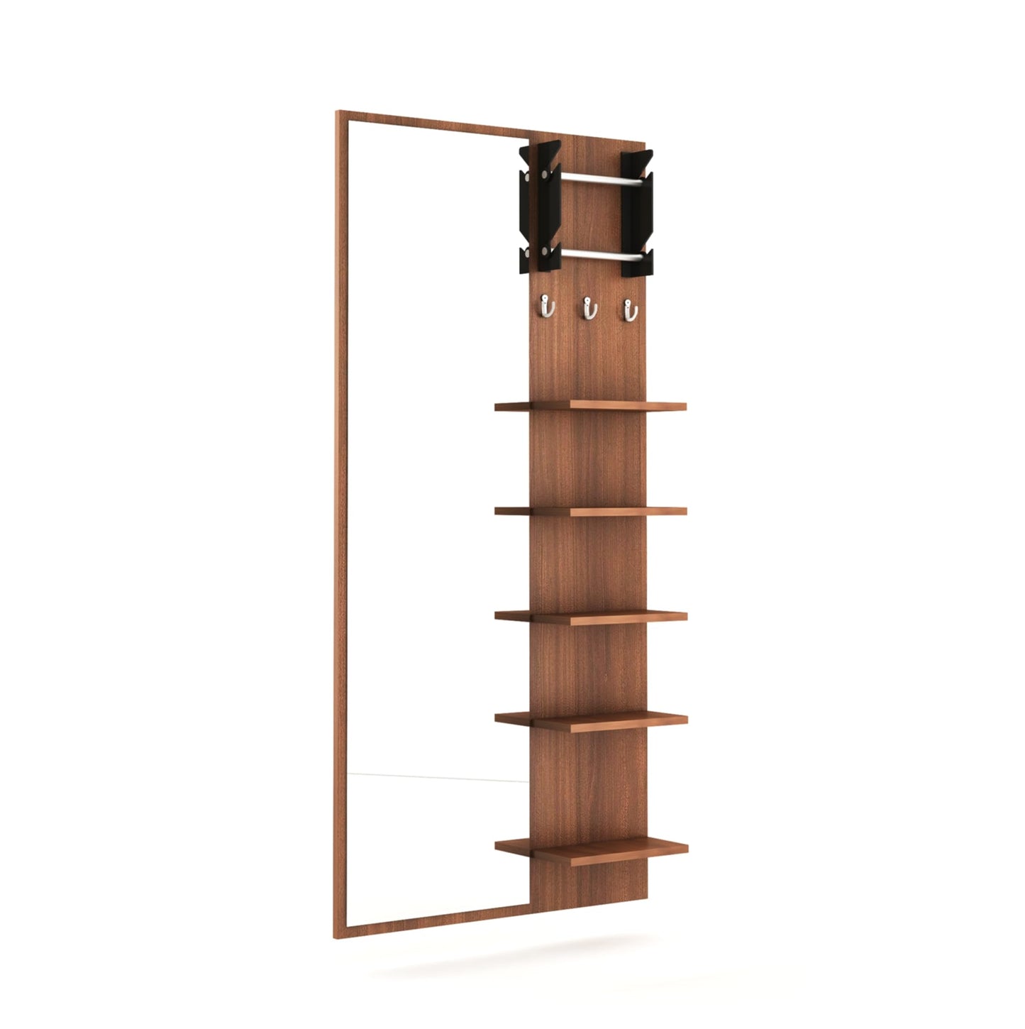 PEDPIX Engineered Wood Wall Mount Dressing Table Mirror With Shelves, Bangle Holder & Hooks (Wenge Finish) - Rectangular