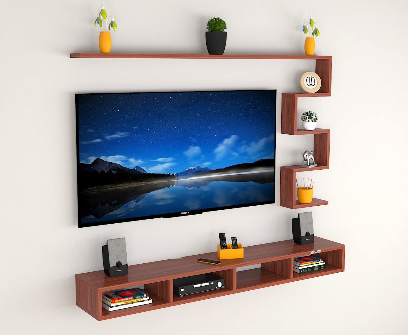 PEDPIX Modern Minimalist Wooden TV Unit Console with Sleek Design Industrial Style Wooden TV Media Stand with Black and White Color for Upto 43 INCH TV TV (EW-TU-RA-WT43)