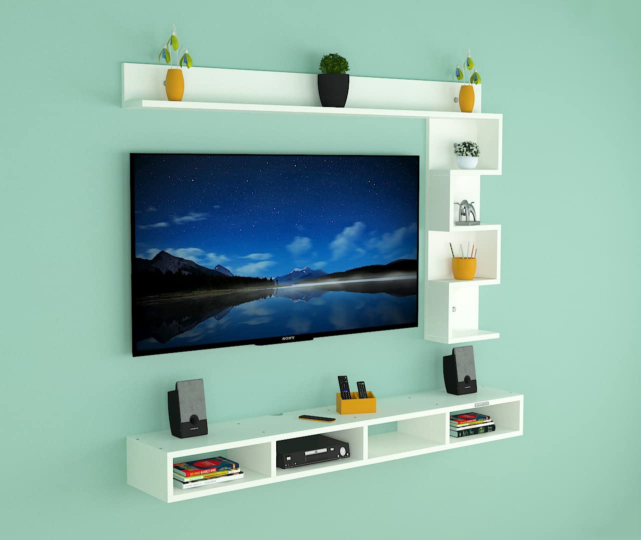 PEDPIX Modern Minimalist Wooden TV Unit Console with Sleek Design Industrial Style Wooden TV Media Stand with Black and White Color for Upto 43 INCH TV TV (EW-TU-RA-WT43)