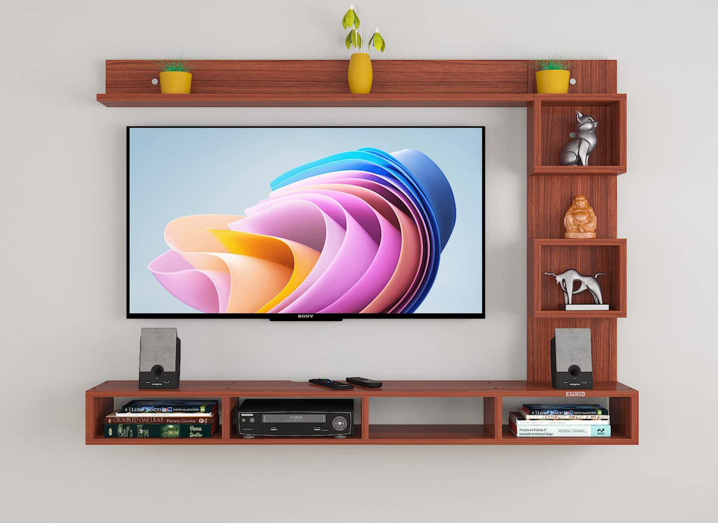 PEDPIX Modern Minimalist Wooden TV Unit Console with Sleek Design Industrial Style Wooden TV Media Stand with Black and White Color for Upto 43 INCH TV TV (EW-TU-RA-WT43)