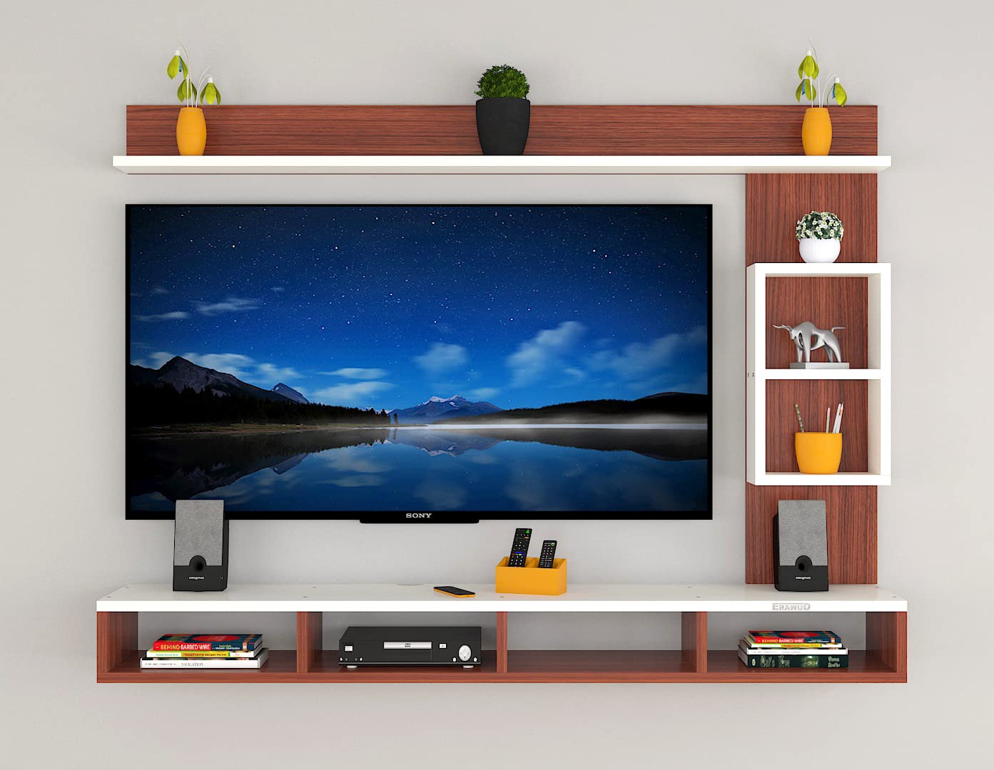 PEDPIX Modern Minimalist Wooden TV Unit Console with Sleek Design Industrial Style Wooden TV Media Stand with Black and White Color for Upto 43 INCH TV TV (EW-TU-RA-WT43)