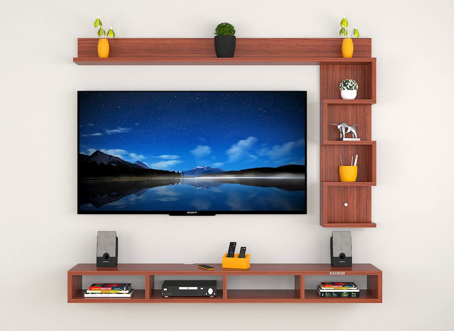 PEDPIX Modern Minimalist Wooden TV Unit Console with Sleek Design Industrial Style Wooden TV Media Stand with Black and White Color for Upto 43 INCH TV TV (EW-TU-RA-WT43)