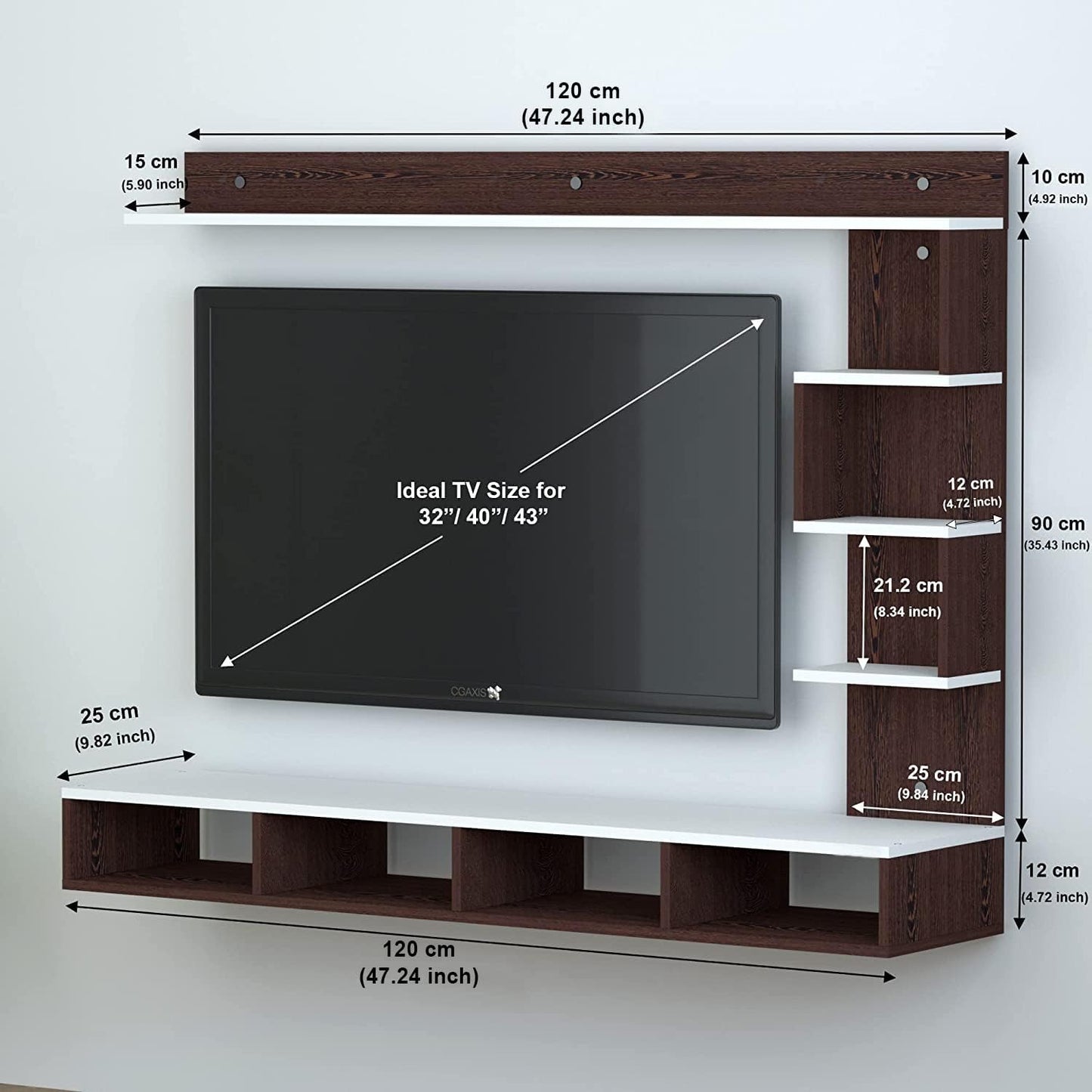 PEDPIX Larisa Engineered Wood Wall Mount TV Unit/TV Stand/TV Cabinet/TV Entertainment Unit/Set Top Box Stand (Wenge/White) (Ideal for 43 Inch)(D.I.Y)