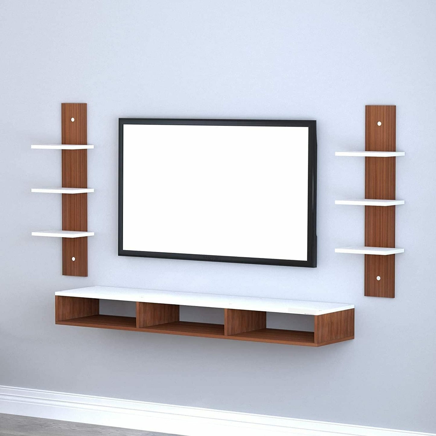 SNQ Engineered Wood Tv Unit, Tv Unit For Living Room/Wall Mounted Tv Unit, Tv Cabinet, Tv Unit, Tv Cabinet For Living Room, Tv Stand, Tv Unit For Bedroom, Set Top Box Stand (Snq 48'' Walnut & White)