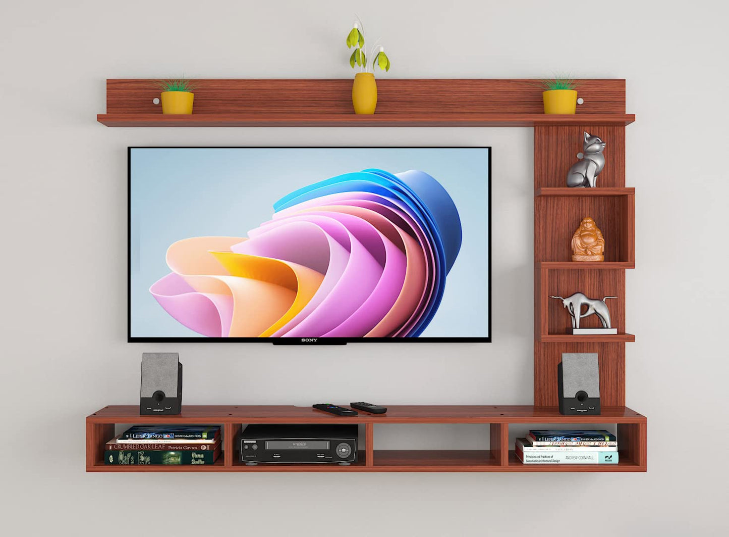 PEDPIX Modern Minimalist Wooden TV Unit Console with Sleek Design Industrial Style Wooden TV Media Stand with Black and White Color for Upto 43 INCH TV TV (EW-TU-RA-WT43)