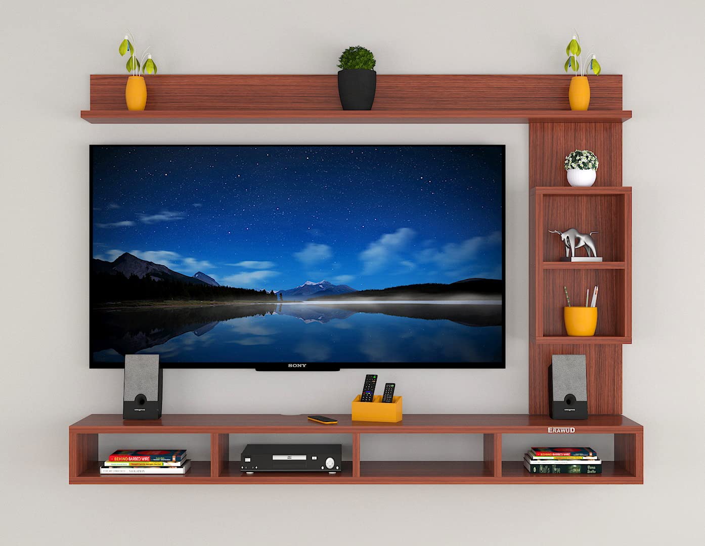 PEDPIX Modern Minimalist Wooden TV Unit Console with Sleek Design Industrial Style Wooden TV Media Stand with Black and White Color for Upto 43 INCH TV TV (EW-TU-RA-WT43)
