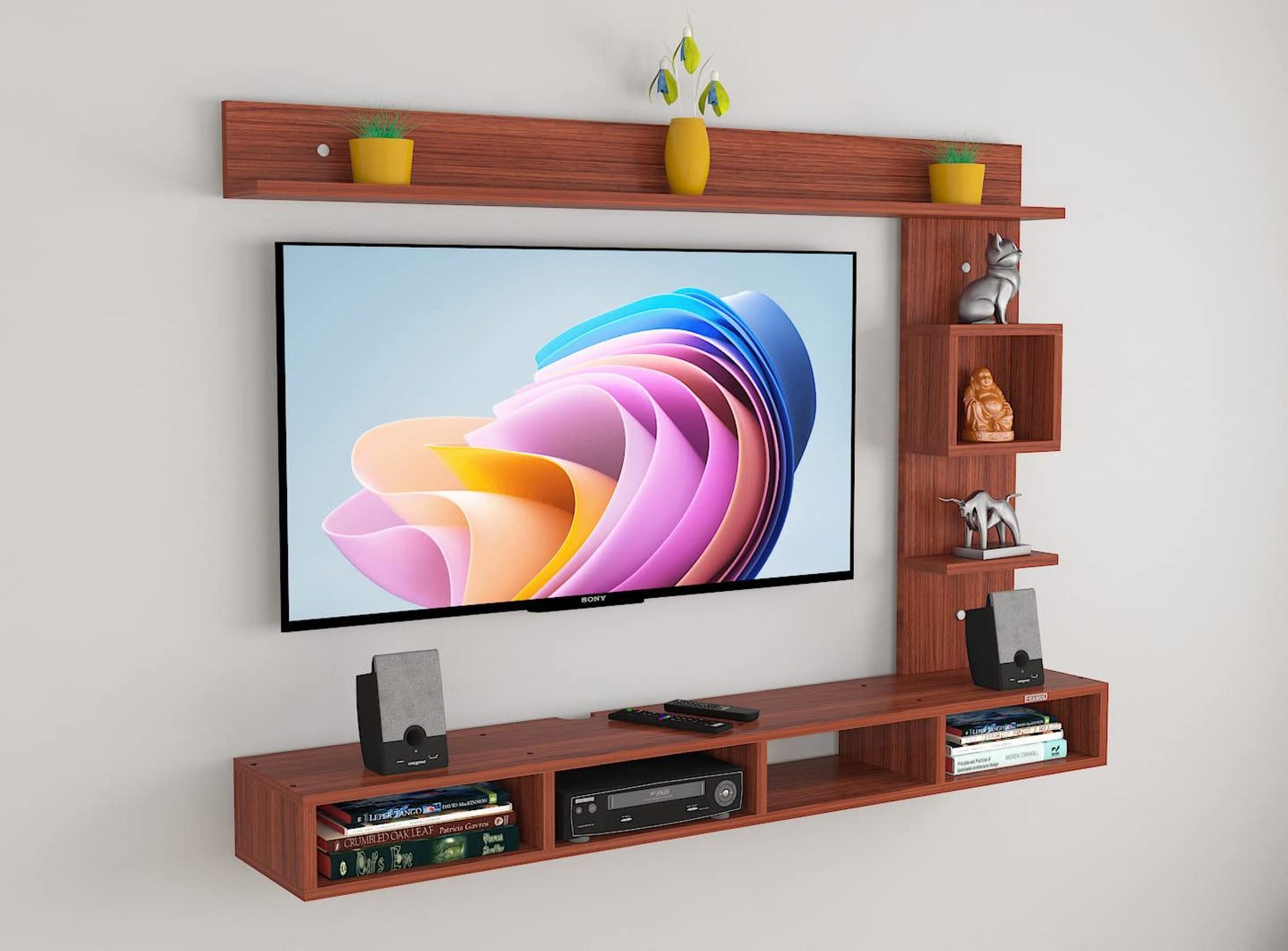 PEDPIX Modern Minimalist Wooden TV Unit Console with Sleek Design Industrial Style Wooden TV Media Stand with Black and White Color for Upto 43 INCH TV TV (EW-TU-RA-WT43)