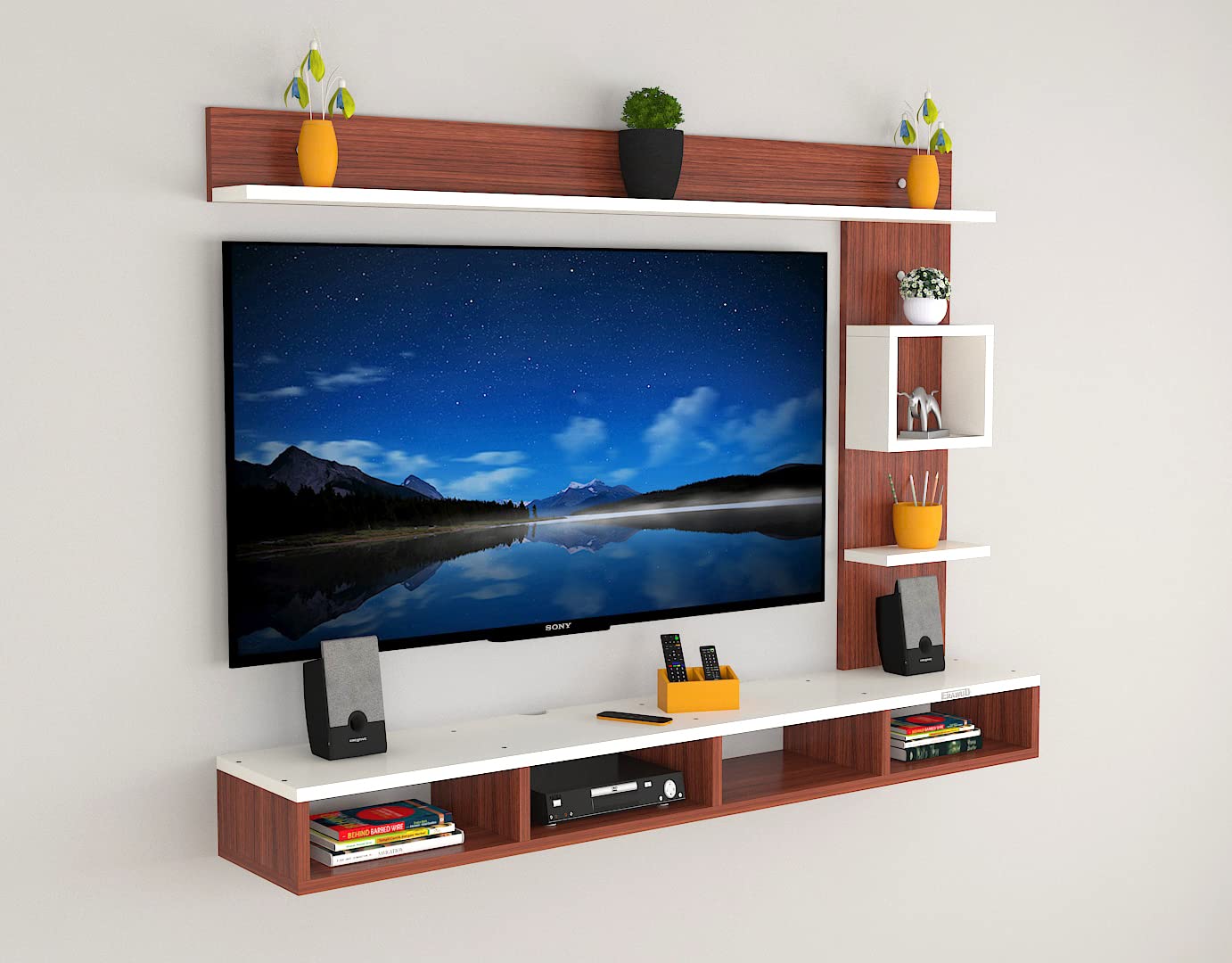 PEDPIX Modern Minimalist Wooden TV Unit Console with Sleek Design Industrial Style Wooden TV Media Stand with Black and White Color for Upto 43 INCH TV TV (EW-TU-RA-WT43)