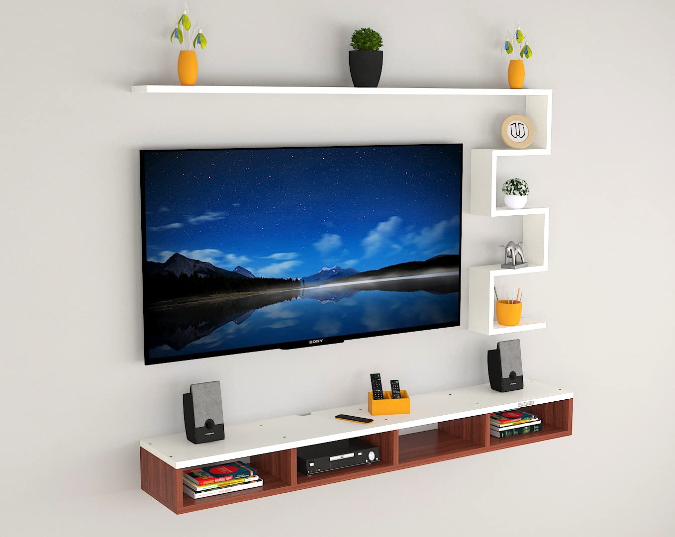 PEDPIX Modern Minimalist Wooden TV Unit Console with Sleek Design Industrial Style Wooden TV Media Stand with Black and White Color for Upto 43 INCH TV TV (EW-TU-RA-WT43)