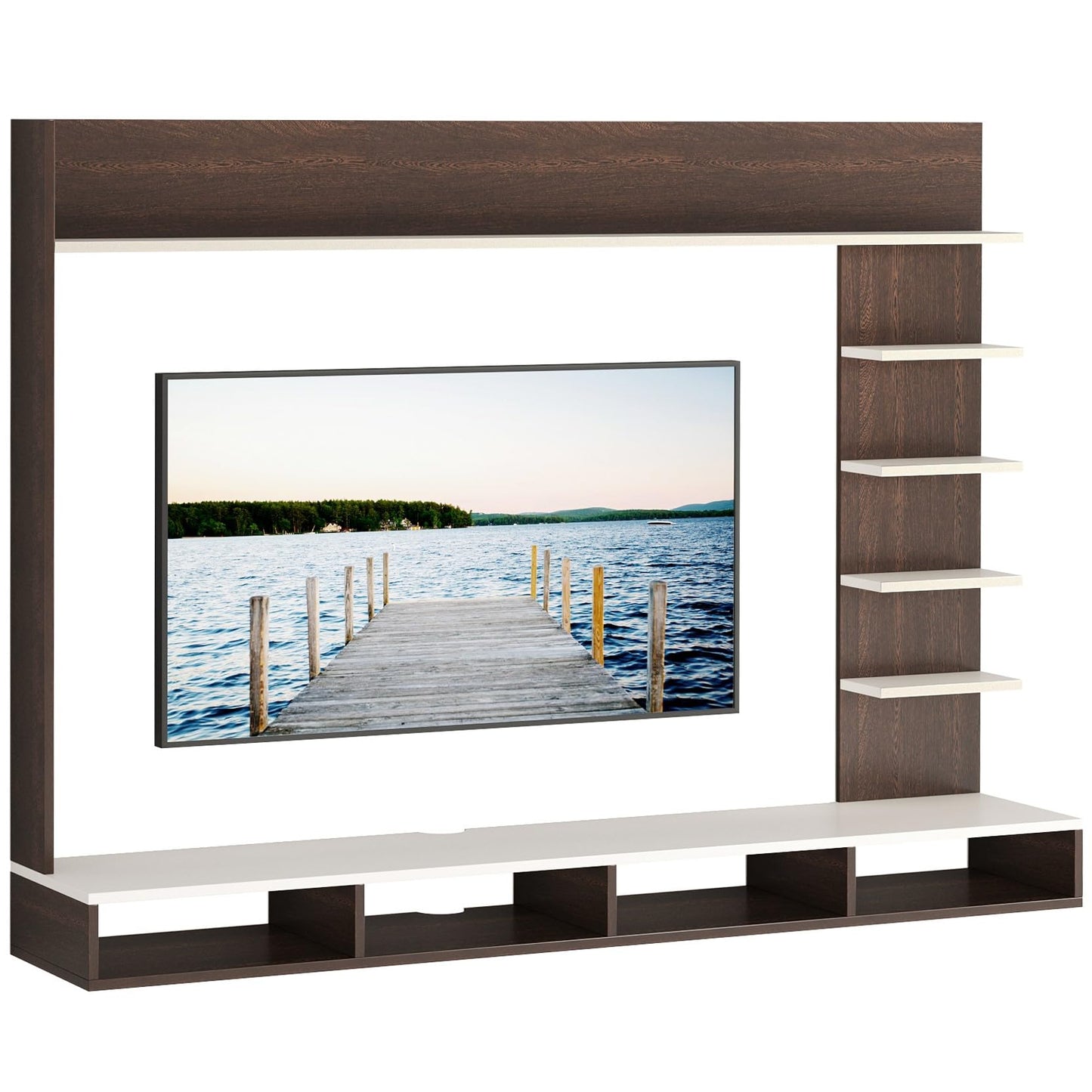 PEDPIX Primax Grande Large Engineering Wood Wall Mount TV Entertainment Unit Set Top Box Stand/TV Cabinet with Shelves for Books & Décor Display Unit Bed Living Room Upto 50" (Wenge & White)