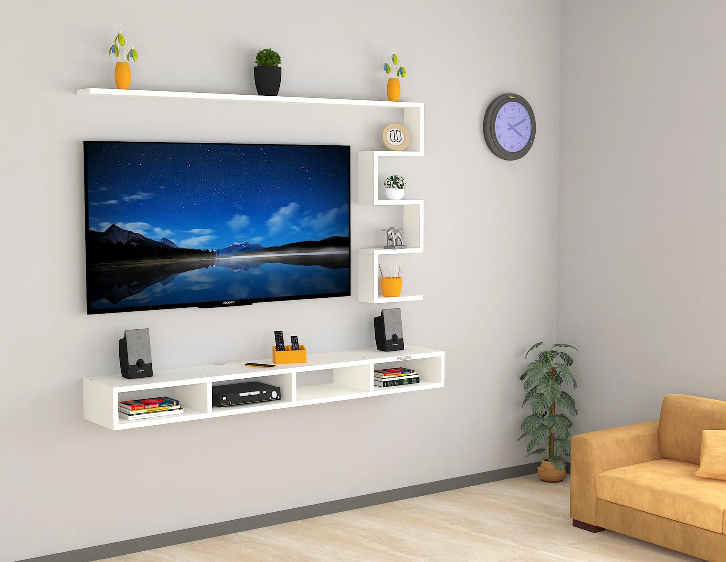 PEDPIX Modern Minimalist Wooden TV Unit Console with Sleek Design Industrial Style Wooden TV Media Stand with Black and White Color for Upto 43 INCH TV TV (EW-TU-RA-WT43)