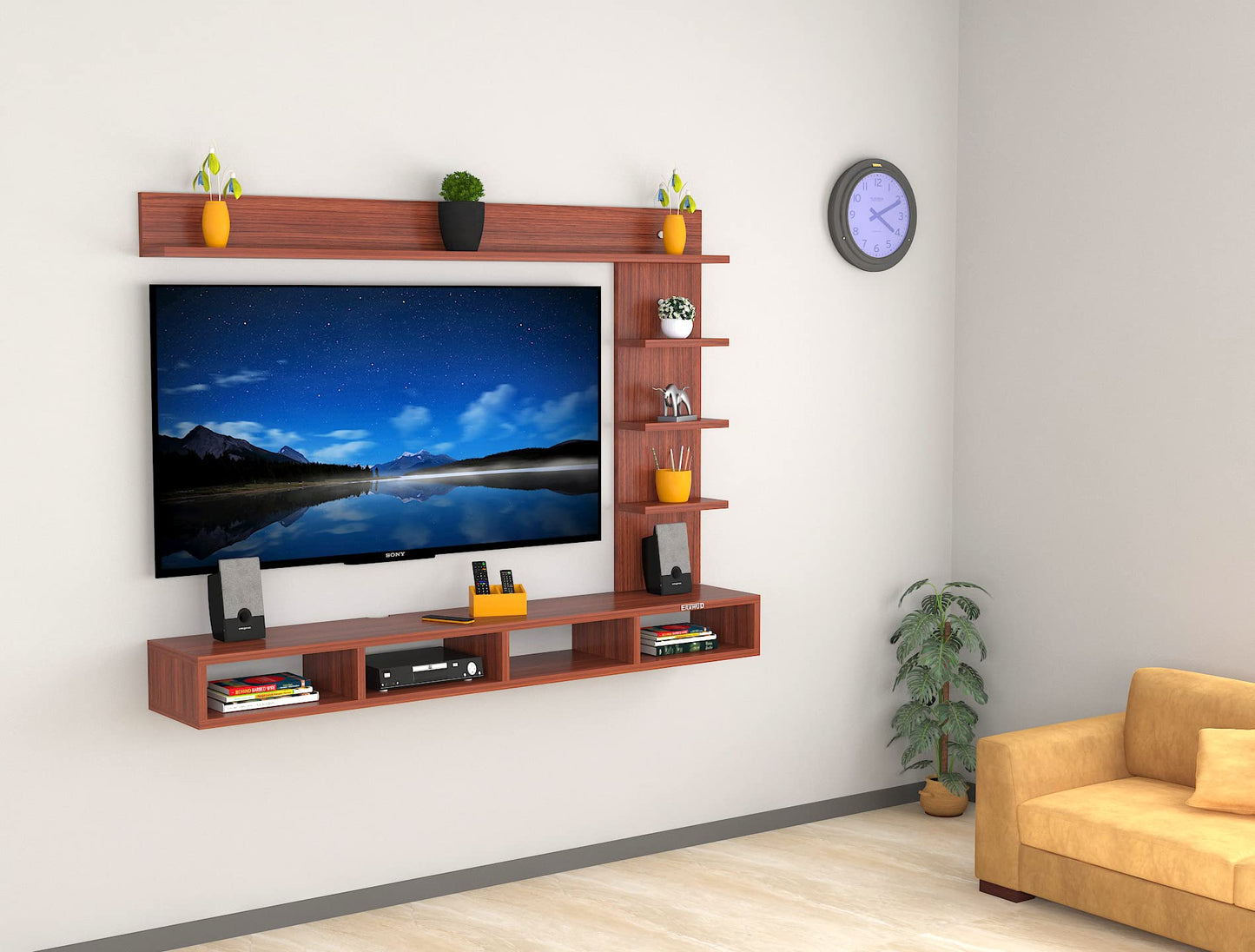 PEDPIX Modern Minimalist Wooden TV Unit Console with Sleek Design Industrial Style Wooden TV Media Stand with Black and White Color for Upto 43 INCH TV TV (EW-TU-RA-WT43)
