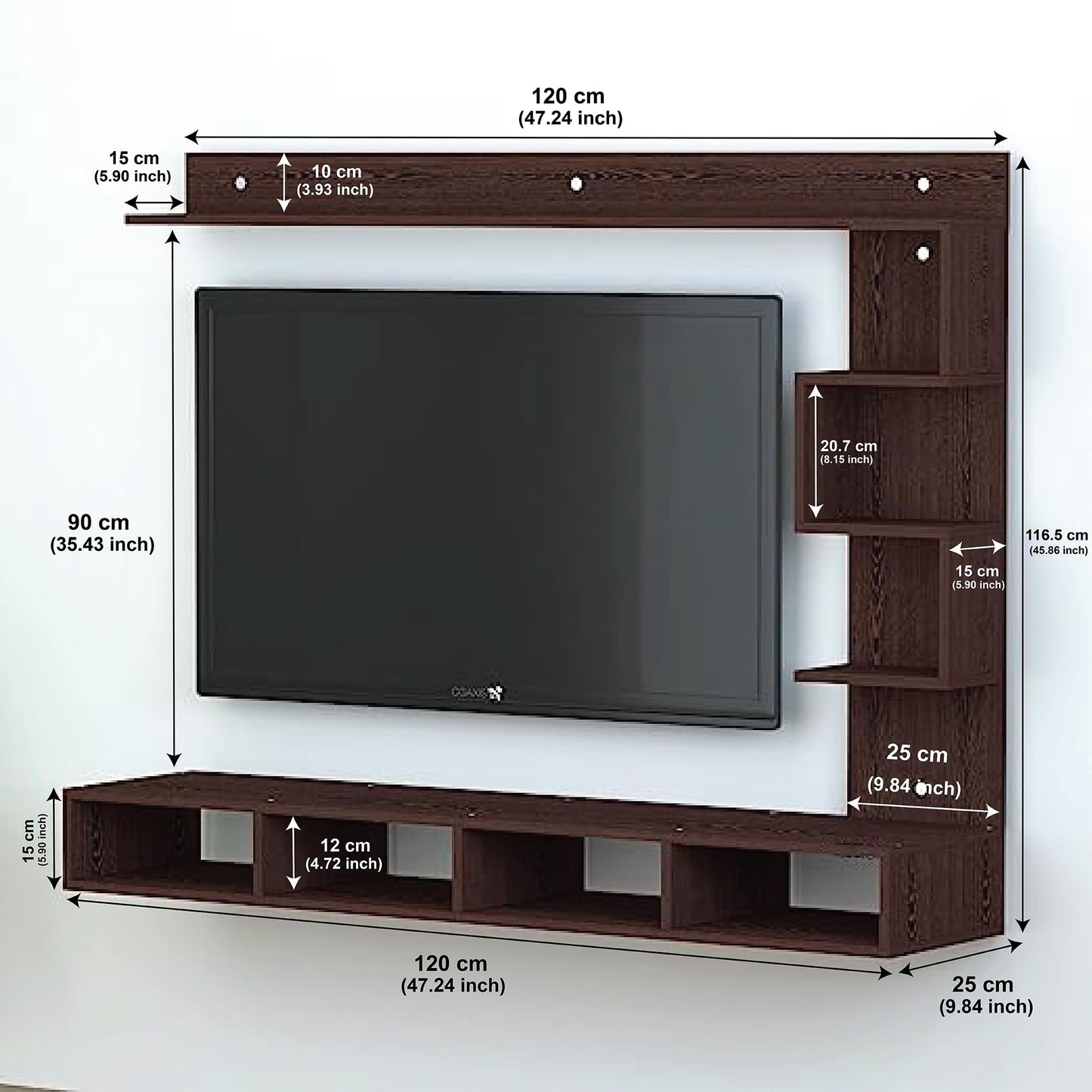 PEDPIX Larisa Engineered Wood Wall Mount TV Unit/TV Stand/TV Cabinet/TV Entertainment Unit/Set Top Box Stand (Wenge/White) (Ideal for 43 Inch)(D.I.Y)