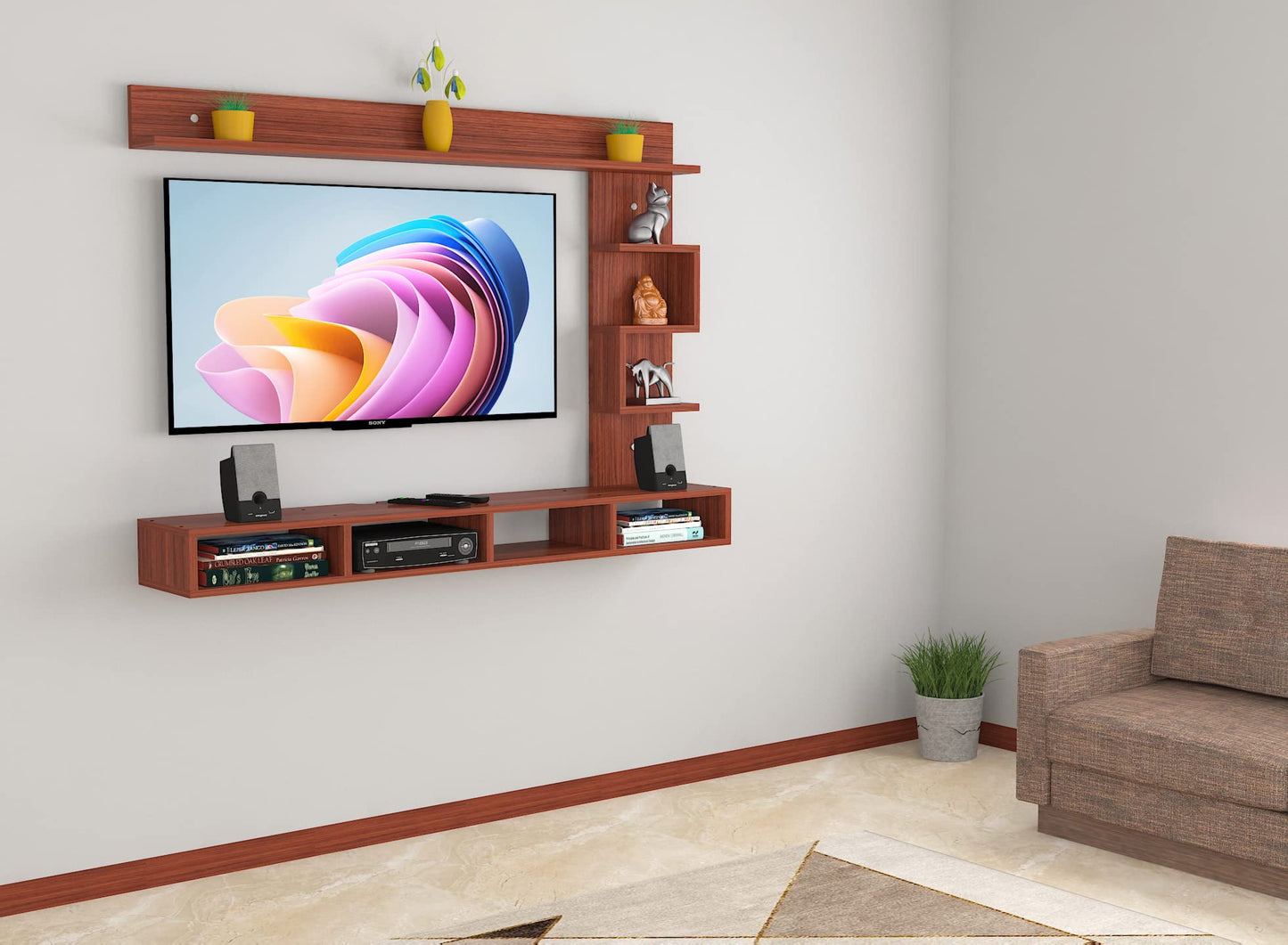 PEDPIX Modern Minimalist Wooden TV Unit Console with Sleek Design Industrial Style Wooden TV Media Stand with Black and White Color for Upto 43 INCH TV TV (EW-TU-RA-WT43)