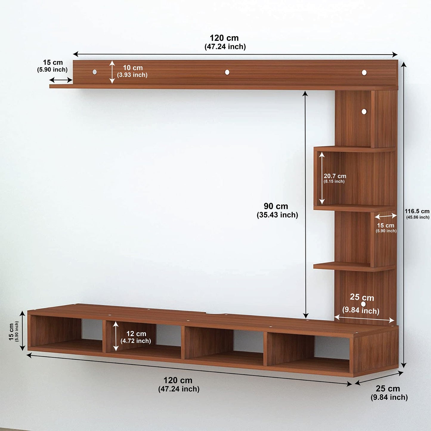 PEDPIX Larisa Engineered Wood Wall Mount TV Unit/TV Stand/TV Cabinet/TV Entertainment Unit/Set Top Box Stand (Wenge/White) (Ideal for 43 Inch)(D.I.Y)