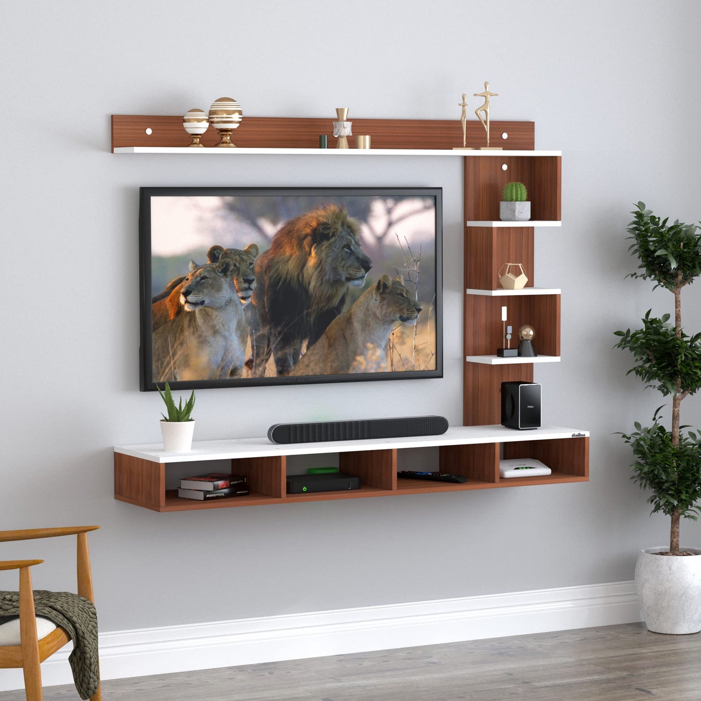PEDPIX Larisa Engineered Wood Wall Mount TV Unit/TV Stand/TV Cabinet/TV Entertainment Unit/Set Top Box Stand (Wenge/White) (Ideal for 43 Inch)(D.I.Y)