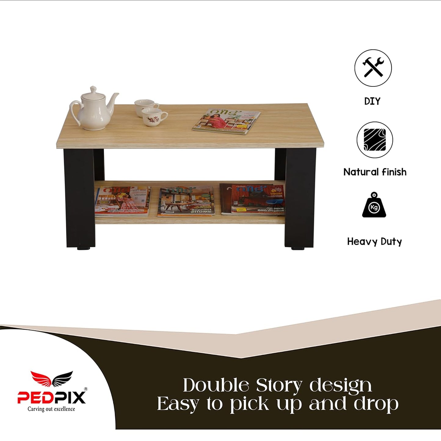 PEDPIX Engineered Wood Coffee Table (Finish Color - Matt Finish, Knock Down)